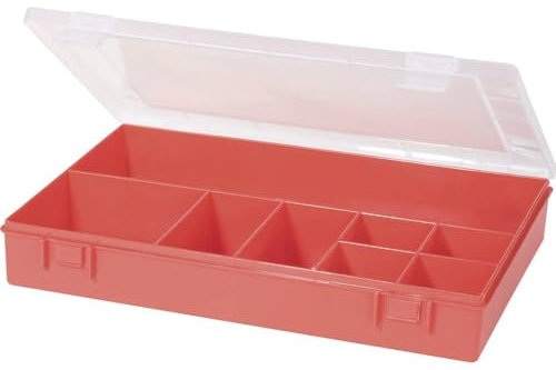 hünersdorff Sortimentskasten PP-Classic mit 8 Fächern | stabile Sortierbox für Schrauben und andere Kleinteile | feste Facheinteilung | 22,5 x 33,5 x 5,5 cm, rot