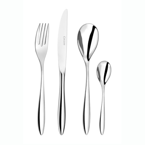 COUZON - Ménagère 24 couverts de table en coffret pour 6 personnes - Epsilon - Acier inoxydable 18/10, Finition Miroir, Epaisseur 3 mm - Inox