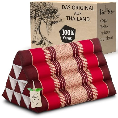 livasia Rückenstützkissen mit Muster - 30x50x30cm - Dreieckskissen für den Garten, Keilkissen mit Kapok, vegan und handgefertigt, Meditationskissen (Rubinrot)