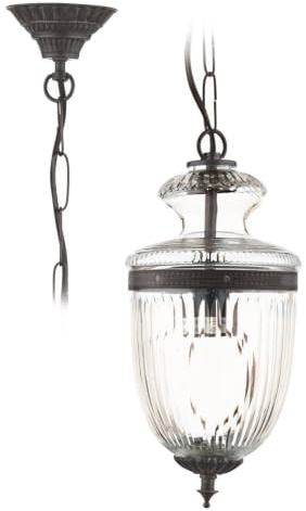 LOBERON Hängelampe Marcel, klar/schwarz | in Handarbeit gefertigt, aufwendiges Dekor, Pendelleuchte, Schirm aus geriffeltem Glas, Eisen