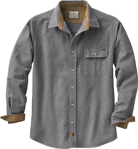 Legendary Whitetails Mens Long Sleeve Button Down 100% Cotton Flannel Shirt, Charcoal Heather, X-Large