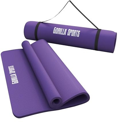 GORILLA SPORTS® Yogamatte - 190x60x1,5 cm oder 190x100x1,5 cm, mit Tragegurt, Phthalatfrei, Rutschfest, Farbwahl - Gymnastikmatte, Fitnessmatte, Sportmatte, Trainingsmatte, Übungsmatte Violett
