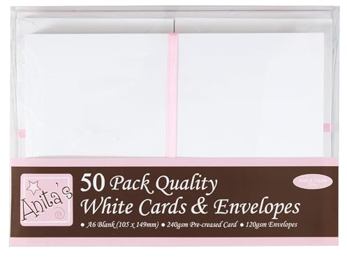 Anitas vanliga, tomma kort och kuvert, A6, vita, 50-pack, för hem, bröllop, födelsedag, jul, tack, konst & hantverk, scrapbooking-tillbehör, baby shower, korttillverkning