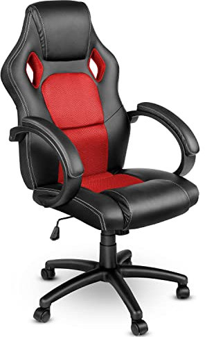 TRESKO Racing Chefsessel Bürostuhl Drehstuhl 14 Farbvarianten, gepolsterte Armlehnen, Wippmechanik, Lift SGS geprüft