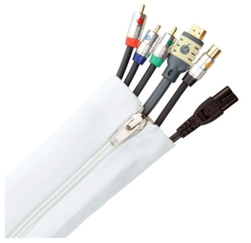FISUAL Zip Cable Tidy Wrap 50mm Diameter White 1m | Zip fastening needs no threading, durable multifilament build, tidies power, speaker, AV and computer cables