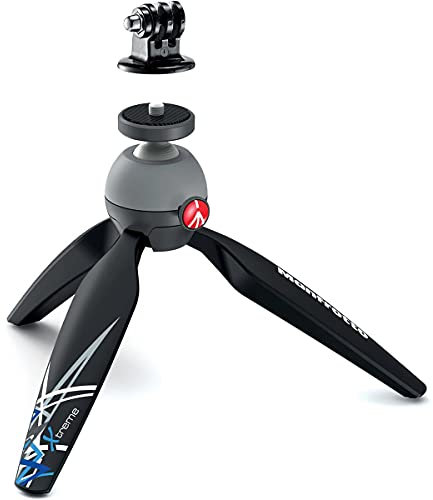 Manfrotto PIXI Xtreme - Mini treppiede con testa per fotocamere GoPro (MKPIXIEX-BK), Manfrotto nero con adattatore GoPro