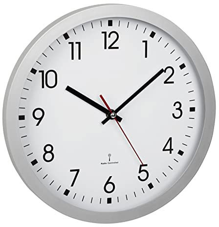 TFA Dostmann Horloge Murale analogique Radio-pilotée, 60.3522.02, avec trotteuse, Couvercle en Verre, Grand Cadran, 30 cm de diamètre, Blanc