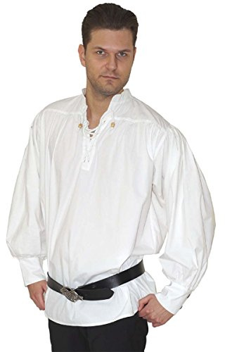 Maylynn - Caytan - Chemise Style médiéval/Pirate - Coton - Blanc - M/L