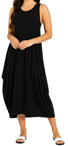 Re Tech UK - Womens Sleeveless Baggy Loose Racer Dress - Lagenlook Tulip Round Neck - Maxi Dresses for Women UK, Ladies Summer Dresses, Beach Holiday Clothes, Plus Size Dress for Women