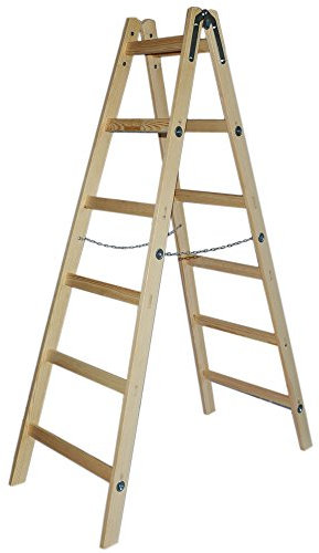Systafex® Leiter Doppelstufenleiter Malerleiter Elektrikerleiter Stehleiter Holzleiter (6 Stufen) 1,85m