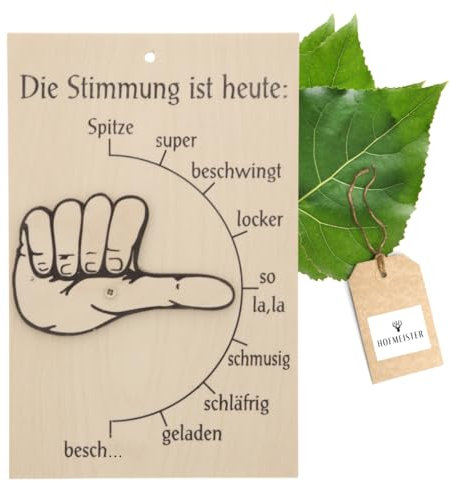 HOFMEISTER® Stimmungsbarometer aus Holz, Geschenkideen für Kollegen, Büro oder als Chef-Türschild, Stimmungsampel als Deko-Gadget oder Wichteln