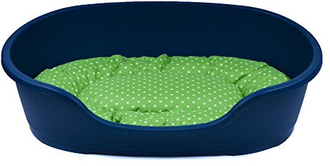 adena Hundekorb 92 x 61 cm blau + Kissen Tupfen grün