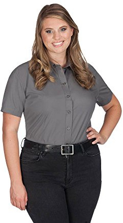 Business Kurzarm-Bluse Plus Size Damen, Stahlgrau, XXL