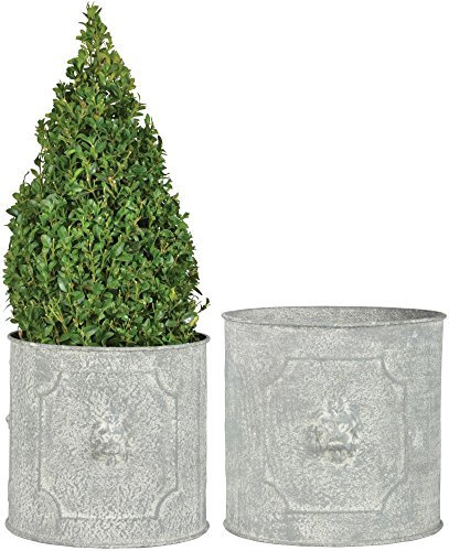 Esschert Design AM Löwe Blumentopf 2er Set, rund, 21,5 x 20/25,5 x 24 cm, aus Aged Metall, antikes Design, grau
