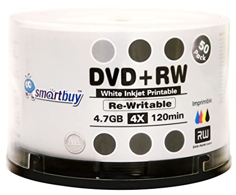 100 Pack Smartbuy Blank DVD+RW 4X 4.7GB 120Min White Inkjet Hub Printable Rewritable DVD Media Disc