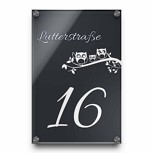 Edles Türschild | Hausnummer 20x30 cm mit Gravur mit über 80 Motiven Familien-Haus Familienschild Türschilder für die Haustür mit Namen