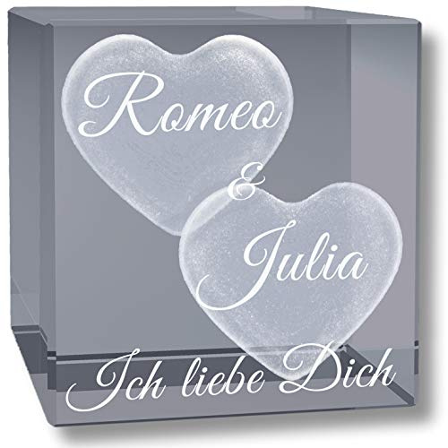 3Dglas Cristal Je t’Aime Cubes 50 mm gravés au Laser | Cadeau pour la Saint Valentin
