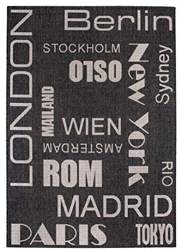 andiamo inomhus- och utomhusmatta Louisville modern vävmatta kant helt lindad platt väv 160 x 230 cm städer namn