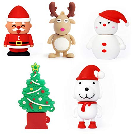 USB Drives Novelty USB Flash Drive Thanksgiving Memory Stick Santa Claus, Christmas Tree, Elk,Snowman, Dog(Pack of 5 8GB)
