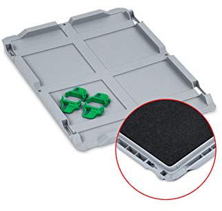 aidB Auflagedeckel Set mit Schaumstoff für Eurobox NextGen mit Einsatzkästen, 400 x 300 mm, inkl. 4 grüne Schiebeschnappverschlüsse