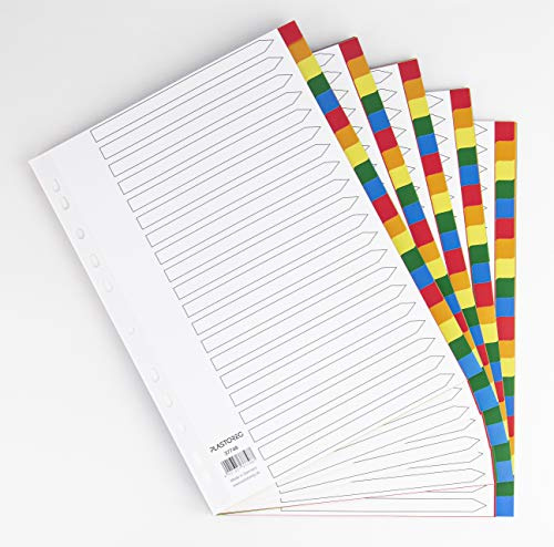 5er Set 20-teiliges Register/Trennblätter aus buntem stabilem PP, DIN A4 praktischem Deckblatt aus stabilem Papier zum Beschriften. Trenn-Blätter für die Ordner-Organisation im Büro