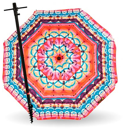 CREVICOSTA QUALITY MARK MARCAS DE CALIDAD Sonnenschirm für den Strand, Modell: 200 cm, mit Spirale und Stange, 8 Stäben, vollständiger Schutz vor UV-Strahlen, ethnisch, 200 cm