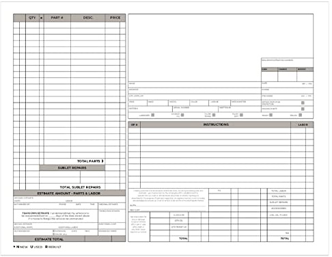 Auto Repair Check 3-Part Carbonless Invoice Form Pad / 50 Carbon Copy Sets / 8.5 x 11 Automotive Vehicle Mechanic Purchase Sales Receipt Book Forms