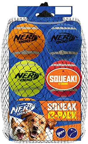 Nerf Dog Set regalo di 12 giocattoli per cani, include palline da tennis da 6,3 cm, confezione da 12, materiale resistente Nerf, multicolore