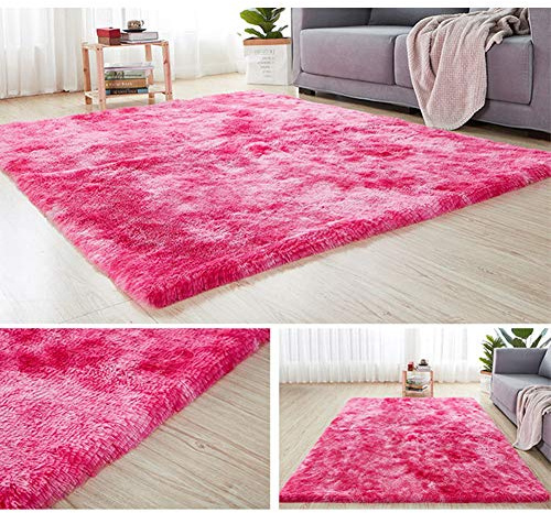 Hiser Shaggy Tappeto per Soggiorno, Moderno Soffice Peloso Ultra Molle Antiscivolo Tappeti Moquette per Interni Divano Camera da Letto Bambino Cameretta (Rosa Rossa,120x160cm)