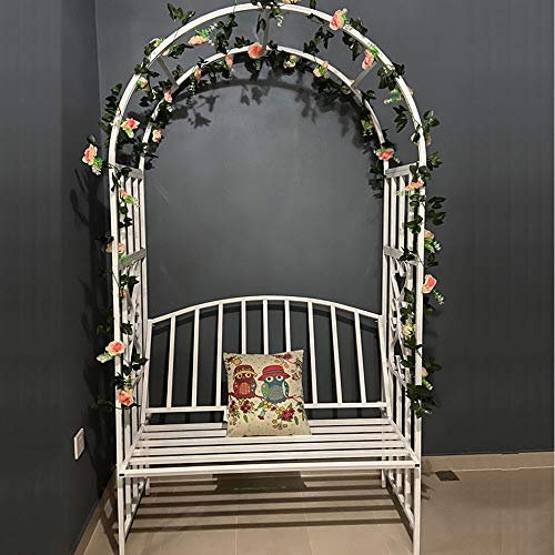 ZH-1 Einzigartige Garten Metallbank Kletterpflanze Rosenbogen, Rankhilfe Torbogen Rankgitter Laubengang, Stahl Sitzbank, Schwarz Weiß 114x206x50cm