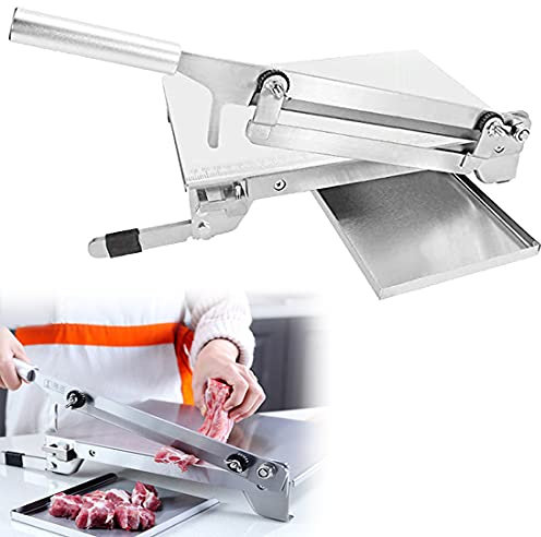 XYEJL Cortafiambre Manual Rebanadora De Acero Inoxidable Espesor Ajustable para El Hogar con Plato Fijo Y Regla Cortadora De Costillas De Pollo,Vainilla,Carne, Pasteles,Verduras