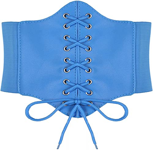 Hoerev Dames Filles Élastique Large bande Élastique Attaché Guêpe Corset Taille Ceinture Bustiers Corsets，Bleu avec bouton，M