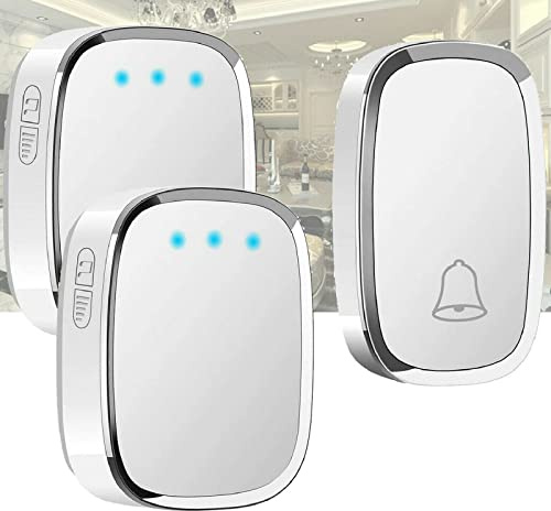 VickyHome Wireless Doorbell, 300m Range Door Bells, Cordless Doorbell with 4 Levels Volume, 36 Melodies, LED Flash, Portable Weatherproof Wall Plug-in Cordless Door Bell Chime Kit, White