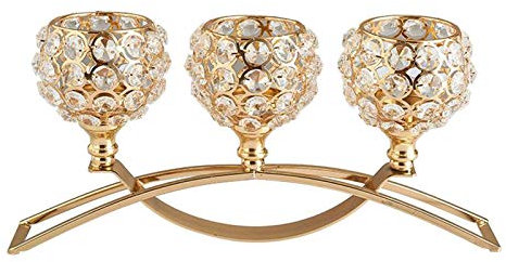 Kristall-Kerzenhalter, 3-armig, Kandelaber, Hochzeit, Tischdekoration, goldfarben