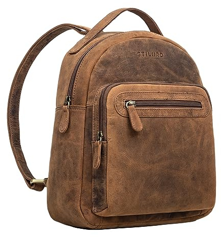 STILORD Kima Vintage Rucksack Damen klein Leder Cityrucksack Frau Rucksack-Handtasche Mini Tagesrucksack Daypack Damenrucksack Echtleder Farbe:Torino - braun