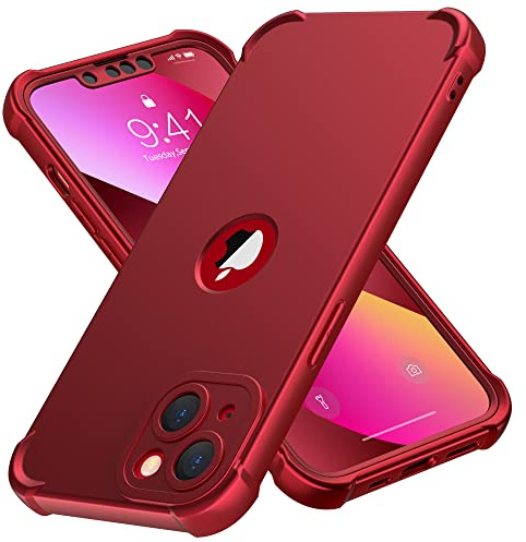 ORETECH für iPhone 13 Mini Hülle Silikon 5,4 Zoll [Vorne und Hinten Hülle][2X Displayschutzfolie][Militärschutz] 360 Grad Stoßfest Kratzfest Handyhülle für iPhone 13 Mini,Rot