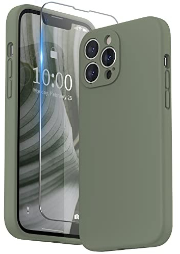 SURPHY Silikon Hülle Kompatibel mit iPhone 13 Pro Max Hülle mit Displayschutzfolie, Handyhülle iPhone 13 Pro Max Silikon Case Kameraschutz für iPhone 13 Pro Max Hülle 6,7 Zoll 2021, Olivgrün