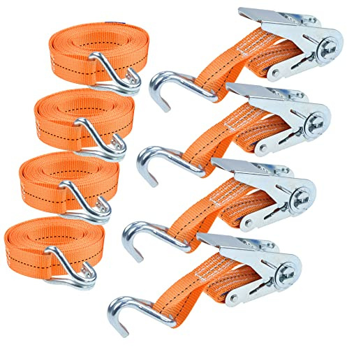 REXXER Spanngurte 1000 kg (1T), 4er Set, 5 m x 25 mm | Ratsche und Doppelhaken, TÜV/GS geprüft, EN 12195-2, Polyester-Gurtband, für Auto und Transport