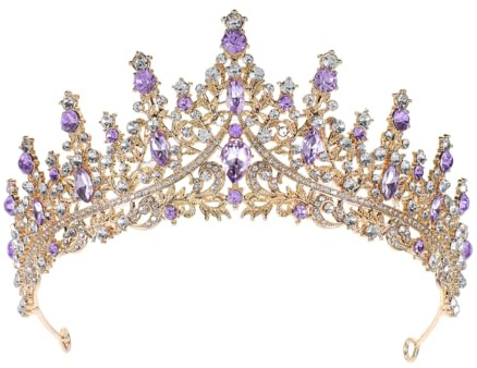 minkissy Violette Kristallkrone Brauthaarschmuck für Hochzeit Haarschmuck Tiara für Mädchen Kronen Brauthaarschmuck Diademe Mädchen Haarschmuck Hochzeit Kopfschmuck