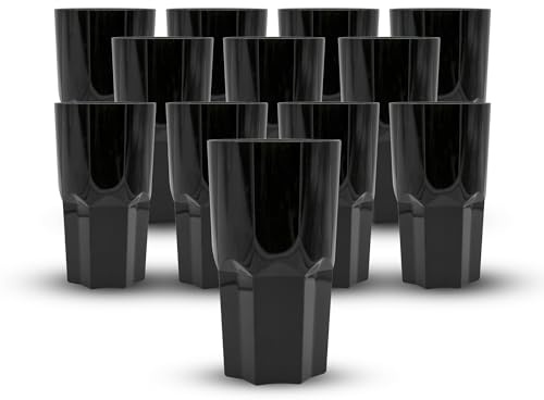 DOJA Barcelona | Hartplastikbecher | 50cl | 12er-Pack | Schwarze Plastik Becher | 154x87x1,8mm | Harte schwarze Polycarbonat-Kunststoffbecher | Wiederverwendbare Trinkgläser | für Wasser, Cocktail...