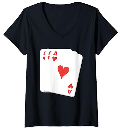 Damen Herz As Spielkarte T-Shirt mit V-Ausschnitt