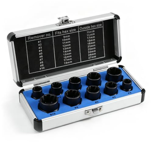 10 Pezzi Estrattore di Dadi Spanati, Set di Estrattori di Viti E Bulloni Set di Strumenti Per Estrattore di Bulloni, Strumento di Rimozione di Dadi di Bulloni Danneggiati Per La Rimozione di Bulloni E