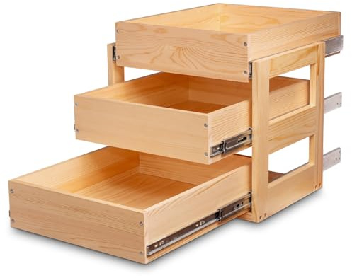 Mulush Pull Out Drawers For Cabinets, 20''W×21''D×19''H Soft Close Slide Out Wood Shelves Storage Organizer for Kitchen, 3-Tier, Finished, Heavy-Duty, Bottom Assembly