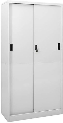 prissent Schrank mit Schiebetür, hellgrau, 90 x 40 x 180 cm, Stahl, Büro-Schrank, Schiebetürenschrank, Aktenschrank, Büroschrank, Hochschrank