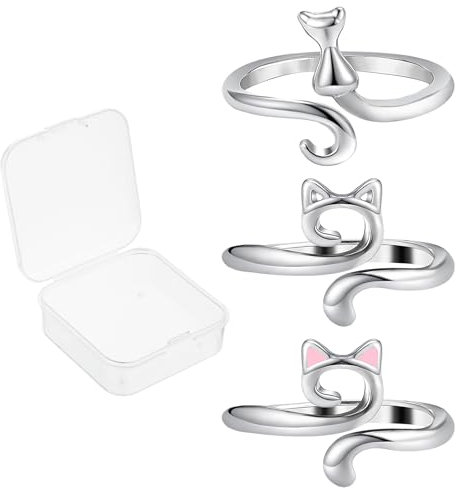 Dimeho 3er-Pack verstellbare Strickringe Häkelgarnführungshalter niedliche Katzen-Fingerschlaufe weit offener Webhaken geflochtener Fingerhut Strickzubehör DIY-Handwerk Pullover Schal Kunsthandwerk