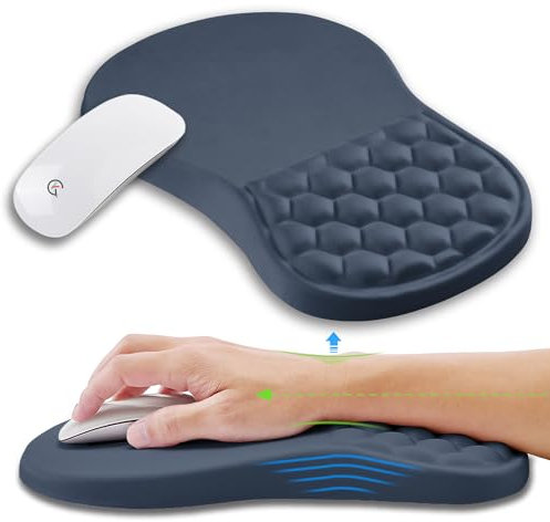 KUOSGM Tapis de souris ergonomique avec support de poignet en mousse à mémoire de forme, soulagement de la douleur du canal carpien, repose-poignet pour souris (30,5 x 20,3 cm, bleu foncé)