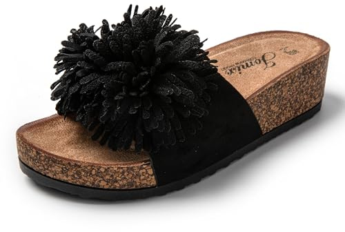 JOMIX Sandales Compensées Femme avec Fleurs Sandales Femme été Talon Tongs Femme Compensé pour Maison Piscine Plage Mer