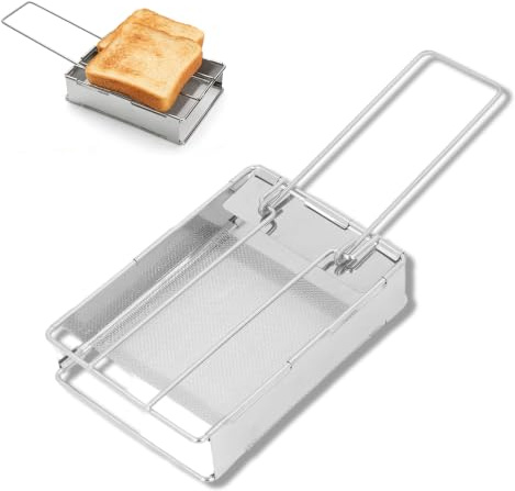 Cyrank Portable Folding Camp Stove Toaster Stainless Steel Camping Toaster Rack Holder 1 Slice Barbeque Bread Clip Toast Rack Bread Toaster Folding Grill for Stove Outdoor Picnics Camping