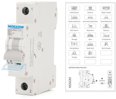 MOLLOM CC 1P 110-240V 10A C10 Disjoncteur miniature | Disjoncteur miniature sur mesure,déclenchement thermomagnétique,6 kA, sectionneur CC pour système photovoltaïque