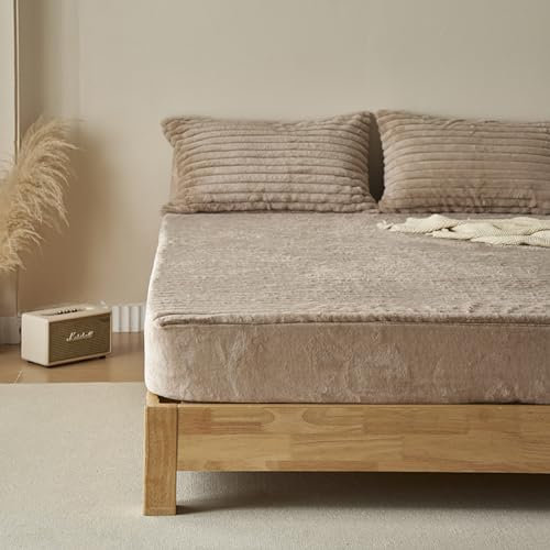 Generisch Plüschbettwäsche Cashmere Touch Spannbettlaken 200x220 + 30cm Flauschiges Fleece Winter-Spannbettlaken Cashmere Touch Flanellbettlaken für Boxspringbett-Topper-Matratze weiß